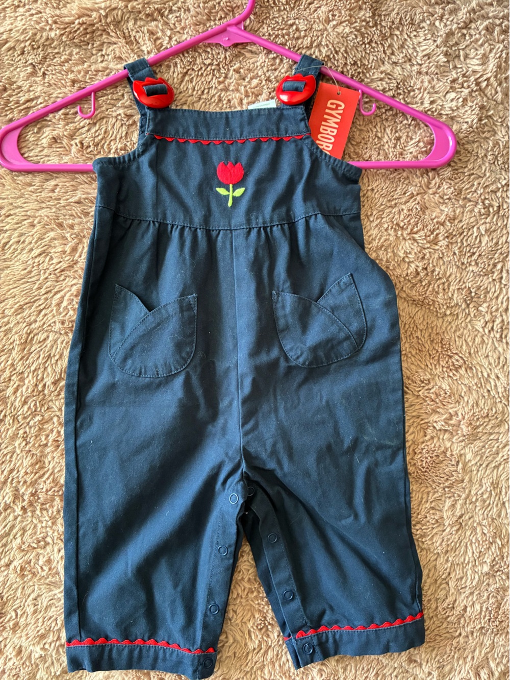 Gymboree Navy Overalls with Red Tulip and Red Strap Accents